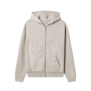 Sweat-shirts à capuche zippés pour hommes de qualité supérieure, 100 % coton molletonné, 380 g, poids lourd, écologique, respirant, logo personnalisé, effet vieilli - Product Image 1