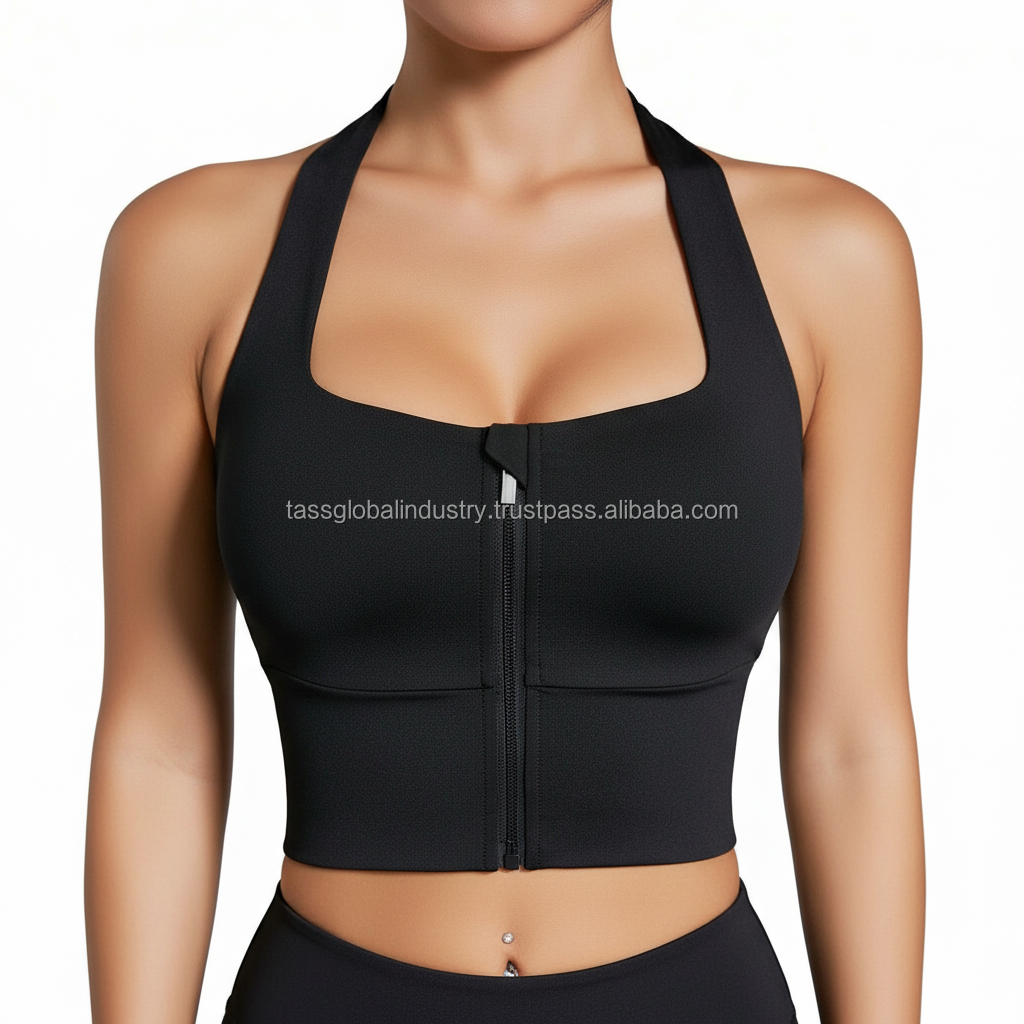 Zip Front Strapless Women Sports Bra High Neck Full Cup Knitted Fitness Yoga Custom Summer Gym Wear