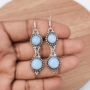Opalite Multi-Stone <b>Earrings</b> 925 Silver Plated Dangle <b>Earrings</b> Handmade Boho <b>Opal</b> Jewelry Gift for Her - Product Image 3