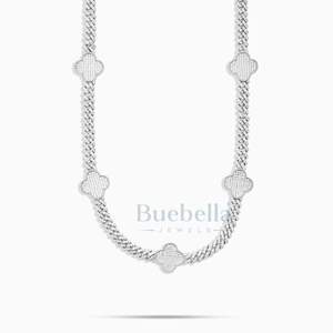 Cadena de trébol de plata 925 chapada en oro blanco de 14 quilates, cadena fina de 14mm, collar de cadena de trébol, cadena fina de moissanita sin cuello - Product Image 2