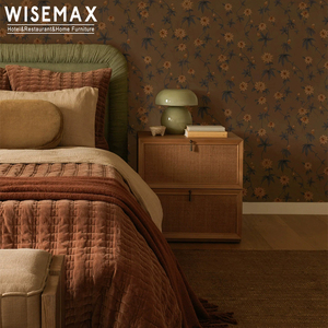 WISEMAX FURNITURE Retro Bedroom Solid Wood <strong>Rattan</strong> 2 Drawers Storage Cabinet Nightstand <strong>Bedside</strong> <strong>Table</strong> for Hotel Home Villa - Product Image 2
