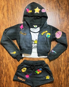 <b>Women's</b> Summer Two Piece Set Custom Embroidery Logo Acid Washed <b>Shorts</b> Set Printed Jacket <b>Sweat</b> <b>shorts</b> Sets for <b>Women</b> - Product Image 4