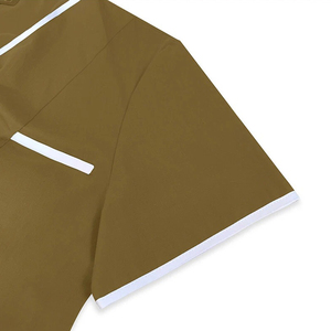Venta al por mayor personalizado mujeres Hospital uniforme enfermería Scrubs Tops cuello vuelto con tubería blanca cuidado de la salud enfermera túnica superior - Product Image 3
