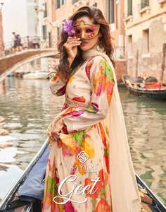 Premium Real Chinon Silk With Digital Print And Embroidery <b>Suit</b> <b>Woman</b> Fashion Manufacturer From Surat At Wholesale Rate - Product Image 2