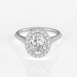 Anillo de Compromiso con Halo de Diamantes Moissanite de Corte Ovalado, Oro de 14K, Elegante y Lujoso - Product Image 6