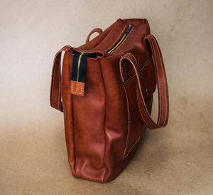 Bolso Tote de Cuero Genuino para Mujer, Color Sólido, Cierre de Cremallera, Estilo Minimalista, Bolso de Mano para Uso Diario, Compras y Viajes - Product Image 3