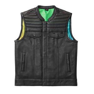 <b>Men's</b> Customized Super High Quality Fashion Black Leather <b>Vests</b> for <b>Men</b> Quilted Top Pocket Stylish Multi Color Inner Lining - Product Image 1
