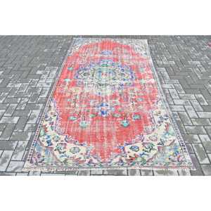 Alfombra Turca de 4.7x8.5 pies, Alfombra Vintage, Alfombra con Estampado Animal Rojo - Product Image 1