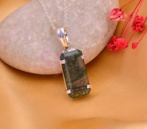 Collar con Colgante Encantador para Mujer, Piedra Preciosa de Ágata Musgosa Natural, Engaste de Plata de Ley 925, Baño de Oro, Ideal para Fiestas - Product Image 2