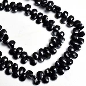 Vente en gros de perles briolettes à facettes en forme de poire en onyx noir naturel perles de pierre en vrac pour la fabrication de bijoux - Product Image 3