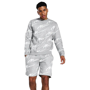 Ensemble confortable d'été pour homme : T-shirt col rond et short en coton, idéal pour l'entraînement, avec poches cargo. Service OEM ODM. - Product Image 1