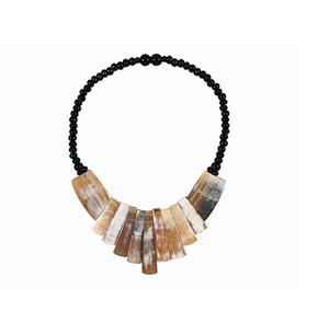Un collier long en tissu noir avec une corne de buffle crème et noire Collier en corne de buffle naturel Produit indien fait à la main - Product Image 4