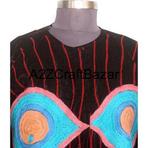 Veste décontractée d'extérieur en velours respirant doublée de coton, broderie florale à la main, longueur classique, pour l'hiver et l'automne, vente en gros - Product Image 3