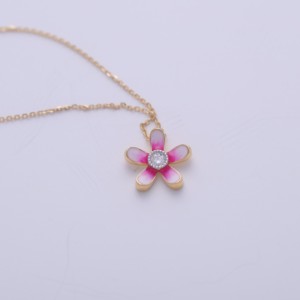 IGI Certified Lab Grown Diamond Floral Enamel Pendant in 14K Yellow / White & Rose Gold <b>Pink</b> Flower Pendant Cute Fashion Jewelry - Product Image 6