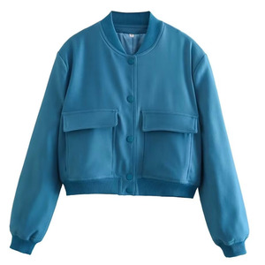 Femmes nouveauté printemps automne Baseball veste décontracté coupe-vent col montant grande poche bouton conception respirant soie court - Product Image 1