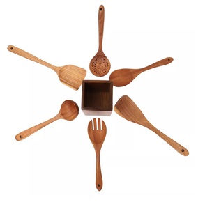 Hot selling best Traditional Design <b>Wooden</b> Kitchen <b>cooking</b> tools natural acacia wood <b>spoons</b> and salad fork utensils set 6 piece - Product Image 5