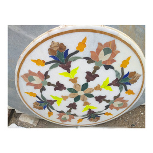 <b>Round</b> Shape Handmade Best Quality Handmade Polished <b>White</b> Marble Inlay <b>Table</b> Top With Smooth And Glossy Surface <b>Table</b> Top - Product Image 1