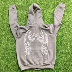 Unisex Heavy Weight Luxury Cotton Distressed Embroidery Applique Custom Oversized Cropped Zip up <b>Hoodie</b> - Product Image 2