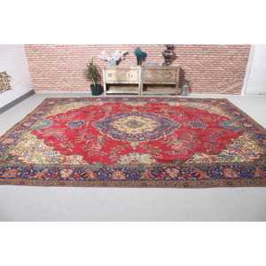 Tapis turc 9,4 x 12,5 pieds, tapis, tapis à bordure rouge en laine - Product Image 3