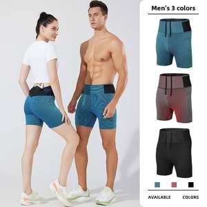 Shorts de compression double couche unisexe pour le sport, le fitness et le yoga, pour la course à pied de marathon, avec taille élastique - Product Image 4