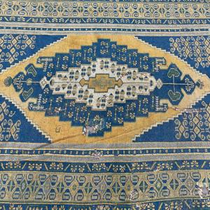 Alfombra Turca, Alfombra Vintage de 5.4x8.5 pies, Alfombra de Lana a Rayas Azules y Amarillas - Product Image 4