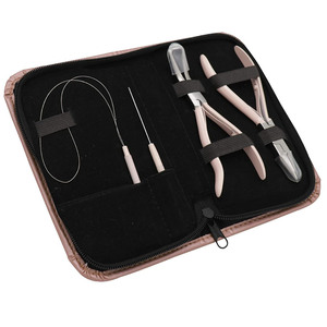 Kit d'outils d'extension de petits cheveux couleur rose bébé avec étui en cuir PVC de même couleur disponible étiquetage de marque personnalisé - Product Image 1