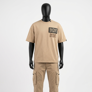 Premium 220 GSM Cotton T Shirt And Cargo Pant Set Men Beige Streetwear Custom Embroidery <b>Patch</b> Logo Sets men's - Product Image 4