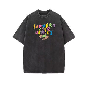 เสื้อยืดคอกลมโอเวอร์ไซส์พิมพ์ลายดิจิตอลปักลายปักแขนสั้นเสื้อขนาดใหญ่ไหล่ตกสีตัดกัน - Product Image 3