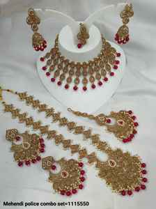 Ensemble de collier pour femmes, collier fantaisie plaqué or, long mala, boucles d'oreilles et maagtika - Product Image 4