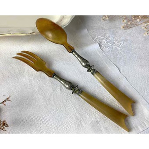 Ensemble fourchette et cuillère à salade Poignée design faite main Argent poli Servir à salade design pour mariage acier miroir - Product Image 4