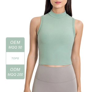 Chaleco de Yoga acanalado de cuello alto para mujer hecho a medida, Sujetador deportivo cómodo que absorbe la humedad, diseño sin mangas, gimnasio antisísmico XL - Product Image 3