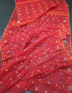 Qualité d'exportation Deshi Dhakai Jamdani Sharee Qualité d'exportation pour les femmes JAMDANI TISSU Bleu ROUGE VERT Doré du Bangladesh - Product Image 6