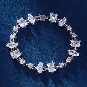 10mm Iced Clear Mixed Shape Tennis <b>Bracelet</b> for <b>Men</b> 14K White Gold Plated 925 Sterling Silver Moissanite <b>Bracelets</b> - Product Image 3