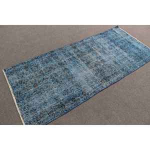 Alfombra Vintage de 3.1x6.9 pies, Alfombra Turca con Rayas Azules - Product Image 2