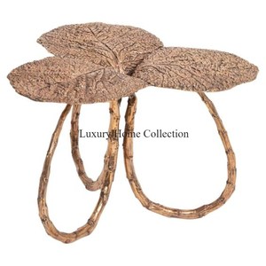 Modern <b>Gold</b> Accent <b>Table</b> with Unique Design Shiny Polished Metal Base and Drinkable Glass Top Attractive Decorative <b>Side</b> <b>Table</b> - Product Image 2