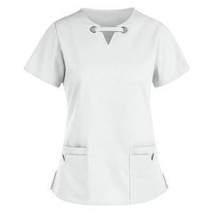 Uniforme de enfermera protector de Color sólido para mujer, informal, de manga corta, para cuidador, servicios de salud, uniformes de enfermería, sala de operaciones superior - Product Image 6