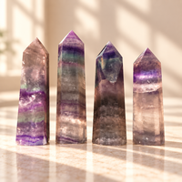 Tour de cristal de fluorite violette et verte de 11 cm, pointe polie, obélisque, pierre de guérison, décoration, cadeau de méditation