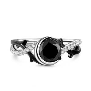 Jeulia Two Tone Twist Moon Design Oval Cut Sterling <b>Silver</b> <b>Statement</b> <b>Ring</b> - Product Image 1