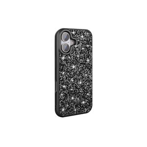 Coque de protection en silicone noir de luxe pour iPhone 16 Plus, style 'INS' avec paillettes brillantes, strass et diamants, anti-traces de doigts - Product Image 1
