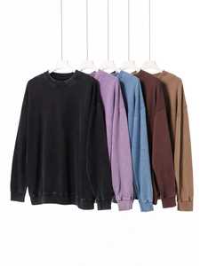 Sudadera de Cuello Redondo de Algodón para Hombre, Informal, Holgada, Gruesa, Deportiva, con Estampado Sólido, Sin Capucha - Product Image 2