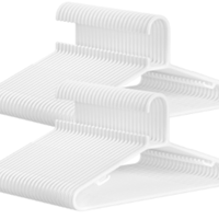 Cintres légers en plastique PP moulés par injection, 2 crochets, épaisseur 0,2 po, sangles fines, design peu encombrant, blanc, personnalisables