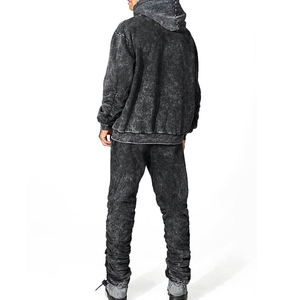 Survêtement décontracté de haute qualité en denim délavé, vente en gros unisexe XXL, logo personnalisé, sweat-shirt ample à col rond, survêtement de printemps - Product Image 3