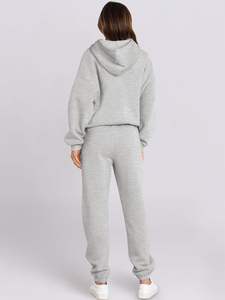 OEM Ensemble Pantalon à Capuche Personnalisé pour Femmes Jogging Surdimensionné en Polaire de Coton Motif Solide Stand Décontracté Streetwear Survêtement - Product Image 3