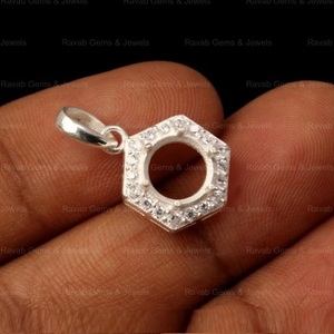 Pendentif de charme semi-monté hexagonal en argent pur 925 de haute qualité, 8 mm, serti de zircon CZ de 1,80 mm, composants de bijoux DIY - Product Image 5