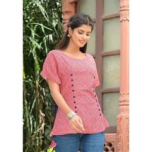 Chemisier en rayonne de taille libre pour femmes avec motif géométrique brodé col asymétrique et paillettes style de bureau formel en rouge (4XL) - Product Image 5