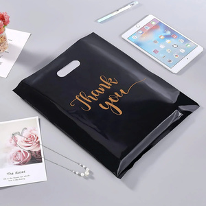 Alta calidad logotipo personalizado impreso troquelado negro plástico camiseta bolsas fábrica al por mayor tamaño personalizado para el embalaje - Product Image 1
