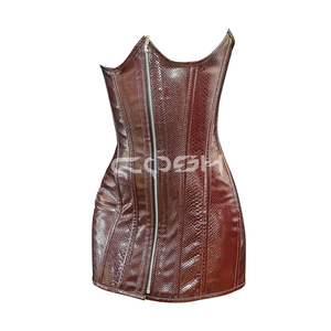 Corsé de PVC con Patrón de Cocodrilo Marrón Personalizado, Vestido Corsé con Varillas de Acero para Moldear la Cintura, Bustier para Fiestas, Fabricante - Product Image 4