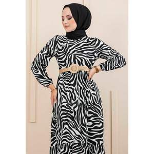 Robe Hijab Ceinturée en Paille Motif Zèbre Noir et Blanc - Product Image 5