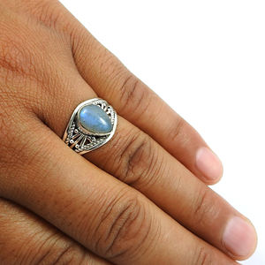 Pierre précieuse de labradorite de feu bleu naturel Bague de luxe en argent sterling 925 faite à la main Bijoux Boho Fournisseurs de gros Prix d'usine - Product Image 6
