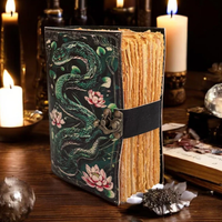 Grand journal vintage en cuir véritable imprimé, 400 pages, fait main, livre de sorts célestes, serpent, lotus, fleur, grimoire, Halloween